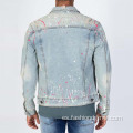 Chaqueta de mezclilla para hombres con tinta de chapoteo pintada a mano